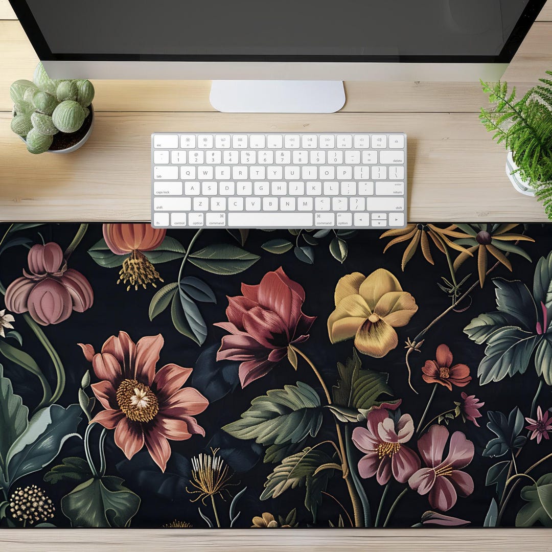 Dark Cottagecore Desk Mat, Moody Floral Mouse Pad, Vintage Large ...