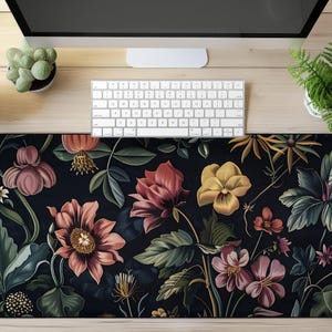 Dark Cottagecore Desk Mat, Moody Floral Mouse Pad, Vintage Large Keyboard Mat, Gifts for Girl Gamers, Moms, Nature Lovers