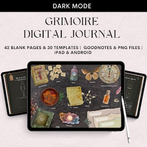 Digital Grimoire Journal, Book of Shadows, Witchcraft Supplies, Dark Mode, 30 Witchy Templates, for Ipad, Android, GoodNotes User.