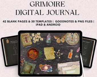 Digital Grimoire Journal, Book of Shadows, Witchcraft Supplies, Dark Mode, 30 Witchy Templates, for Ipad, Android, GoodNotes User.