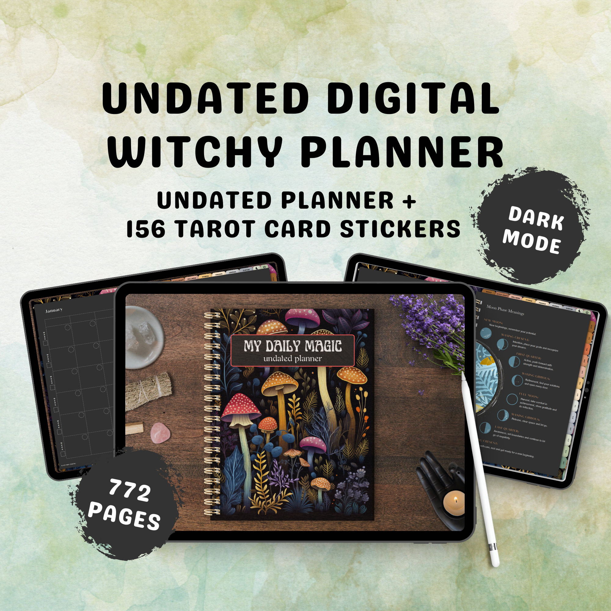 Undated Digital Tarot Journal, Tarot Planner, Tarot Card Workbook