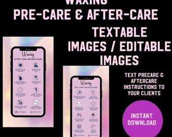 Editable Waxing Precare & Aftercare Phone Cards, Textable Waxing ...