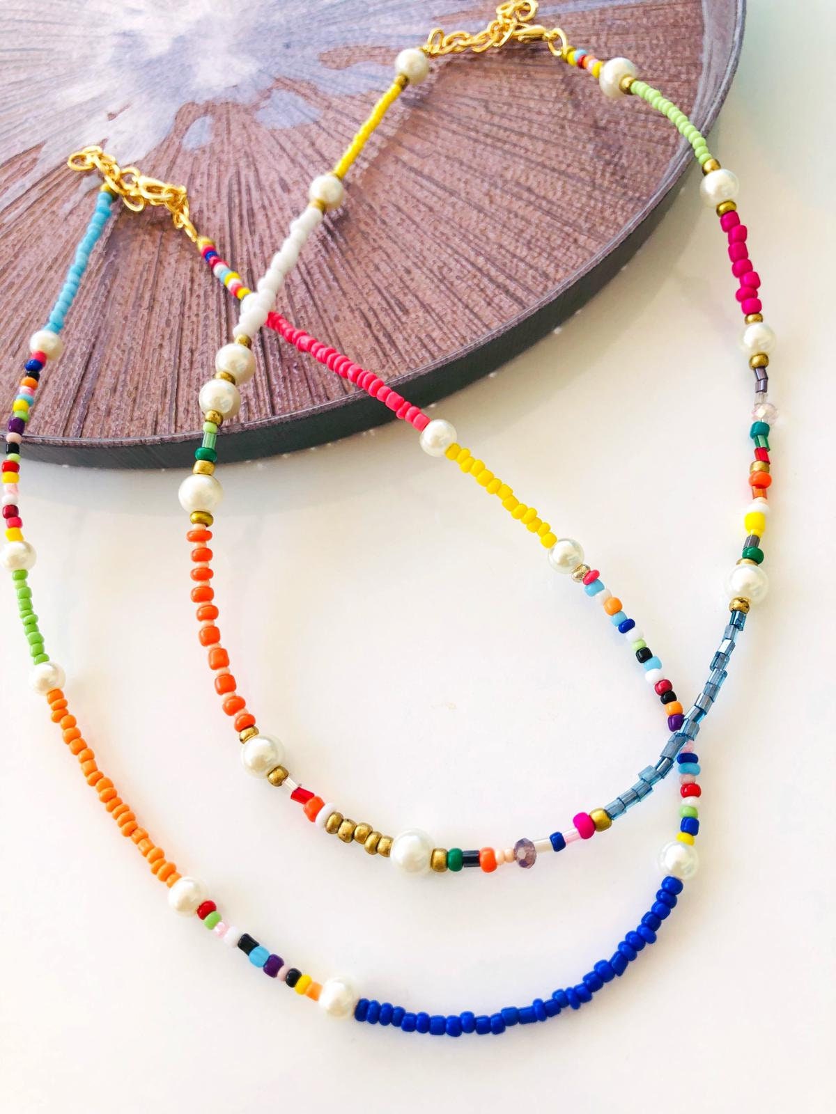 Pearl and seed bead necklace Pearl and colourful beads Etsy