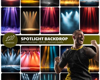Sports Spotlight Backdrop, Stadium Lights, Smoky Background (Digital Download)