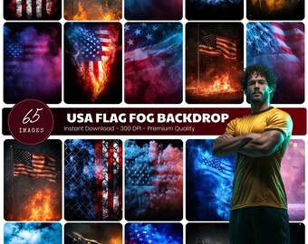 USA Flag Fog Backdrop, Patriotic Senior Sports Photography Digital Background
