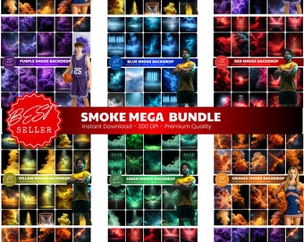 Mega Smoke Digital Backdrops Bundle, All Colors Sports Backgrounds, Senior Night Poster, Photoshop Overlay