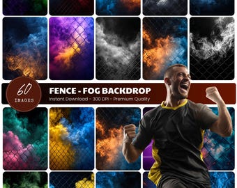 Sports Photography Backdrops: Fence & Fog Textures (JPG File, Digital Download)