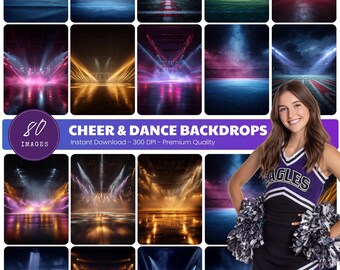 80 Cheerleader Digital Backdrops Mega Bundle, Dance Photography Background, Senior Night Posters