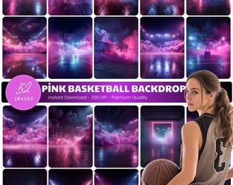Pink Basketball Court Backdrop, Neon Senior Night Poster (Digital Download)