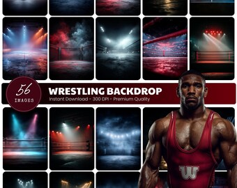 Wrestling Ring Backdrop, Dramatic Sports Photo Background (Digital Download)