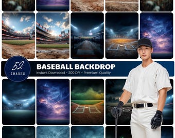Baseball Backdrop for Sports Photography | Stadium, Turf Field, Night Game (Digital Download)