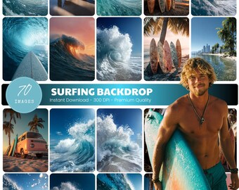 Surf Digital Backdrop, Surfing Wave Background, Senior Night Sports Poster, Photoshop Overlay (Digital Download)