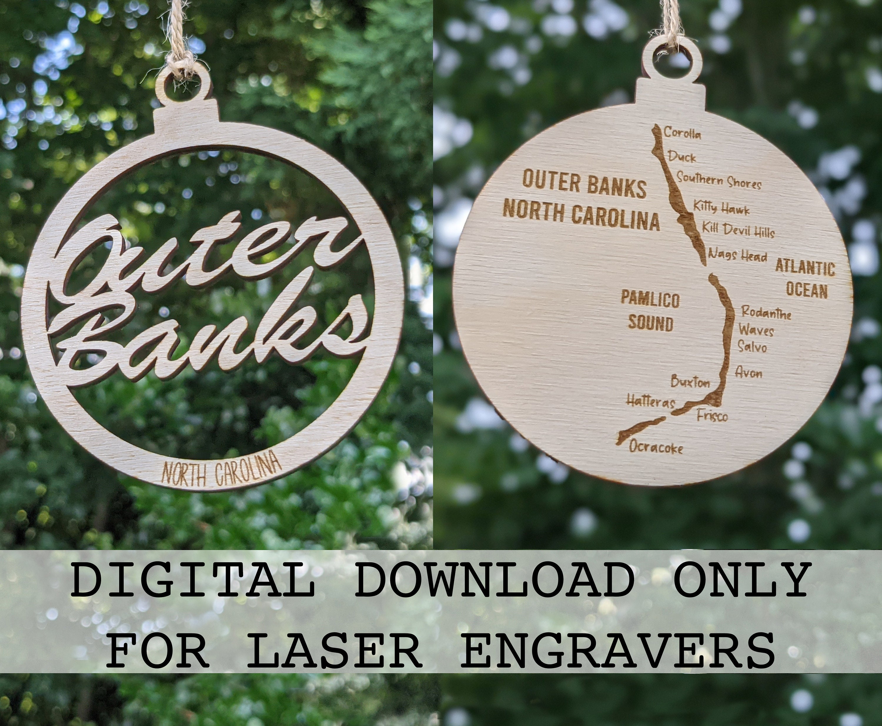 Outer Banks Christmas Ornament Outer Banks Map Digital Etsy