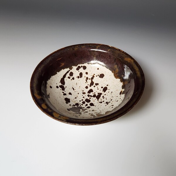 Textured Ceramic Speckled Splatter Bowl in White, Tan and Brown, Handmade Glazed Pottery