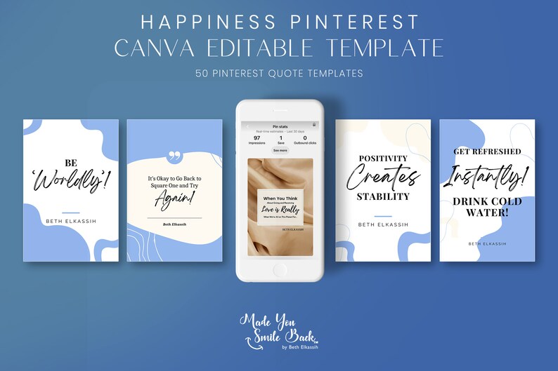 Happiness Pinterest Canva Editable Template, Quote Template ...