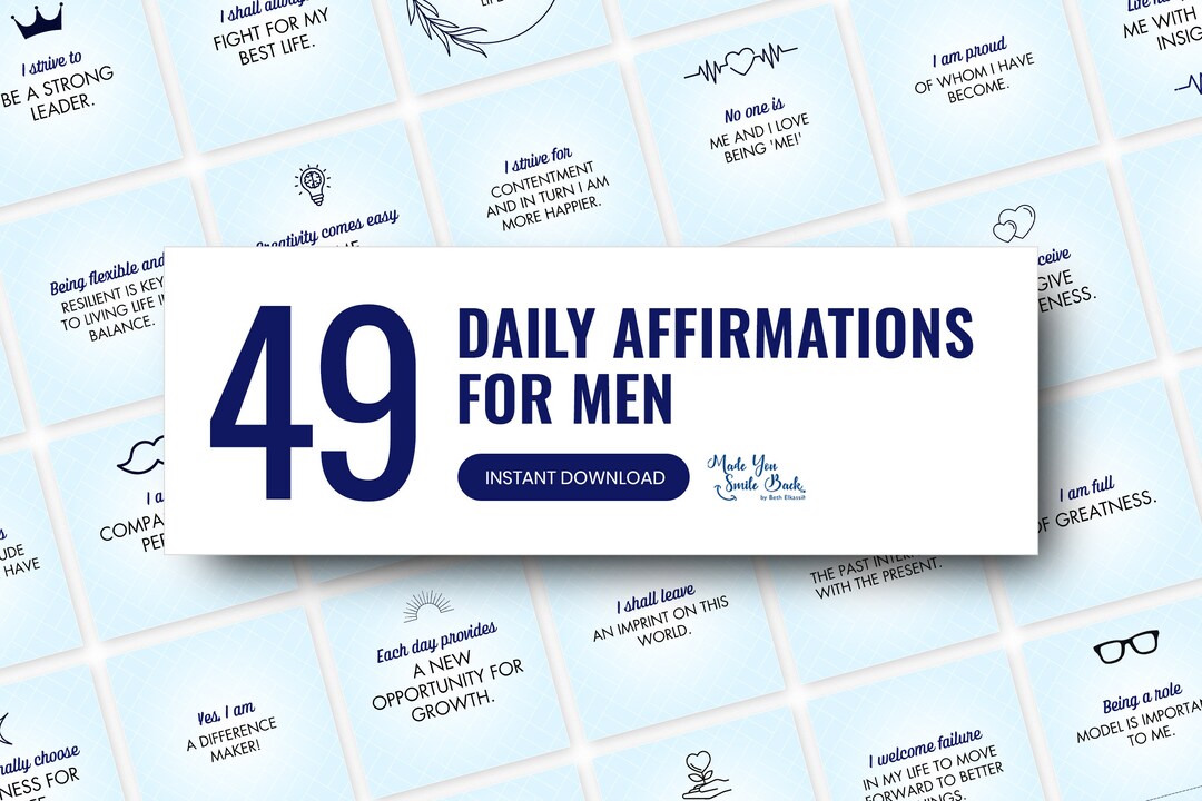 Affirmation Cards for Men, 49 Printable Cards, Daily Positive ...