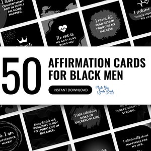 Cartões de afirmações Downloads digitais para homens negros Cartões de autoafirmação Mindfulness Capacitando afirmações Cartões inspiradores de bem-estar