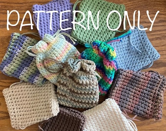 Crochet Drawstring Pouch PATTERN ONLY--Beginner friendly crochet tutorial