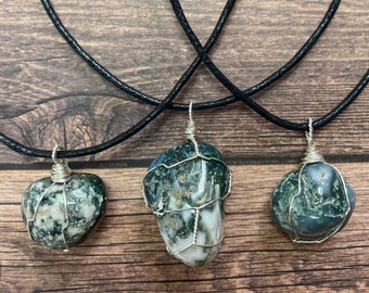 Tree agate wire wrapped crystal necklace