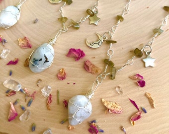 Moonstone + labradorite necklace—"Lunar Magic" crystal necklace