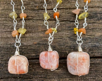 Sunstone, citrine, and carnelian necklace--"Radiant" crystal necklace