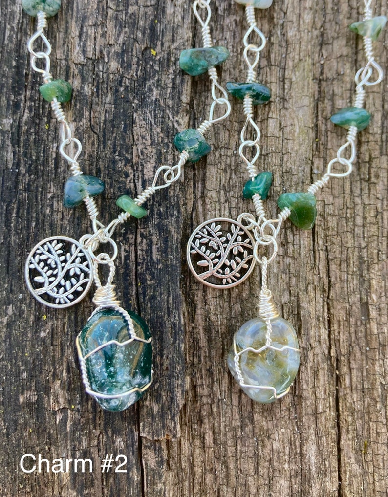Tree  moss agate necklaceWild Growth crystal Charm #2
