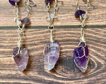Amethyst and clear quartz necklace--"Aura" crystal choker necklace