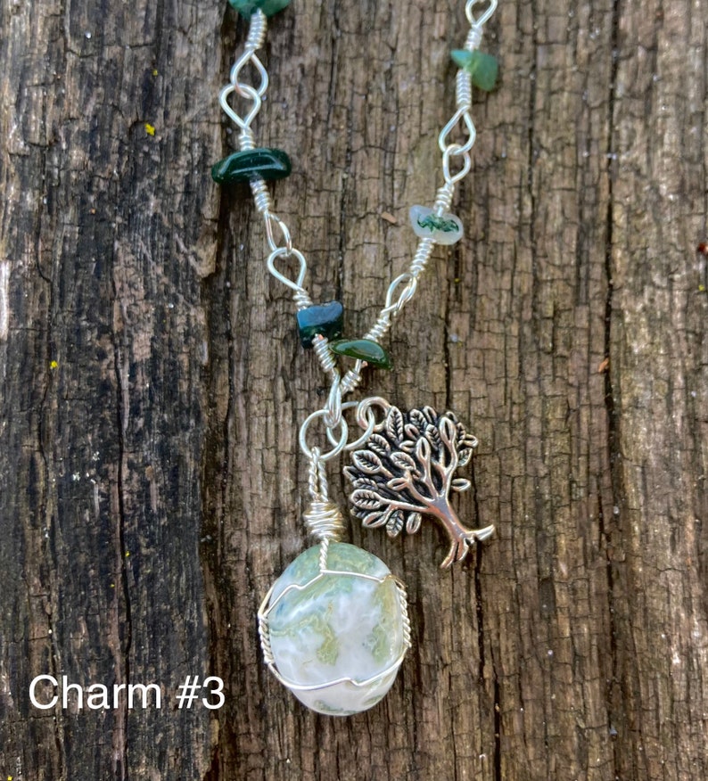 Tree  moss agate necklaceWild Growth crystal Charm #3