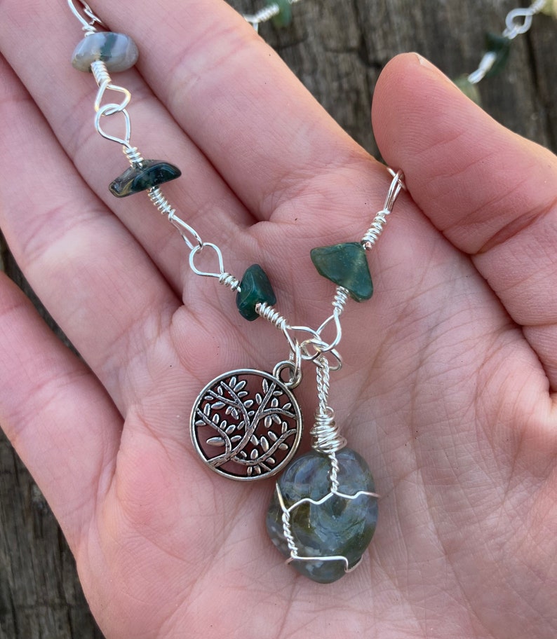 Tree  moss agate necklaceWild Growth crystal image 6