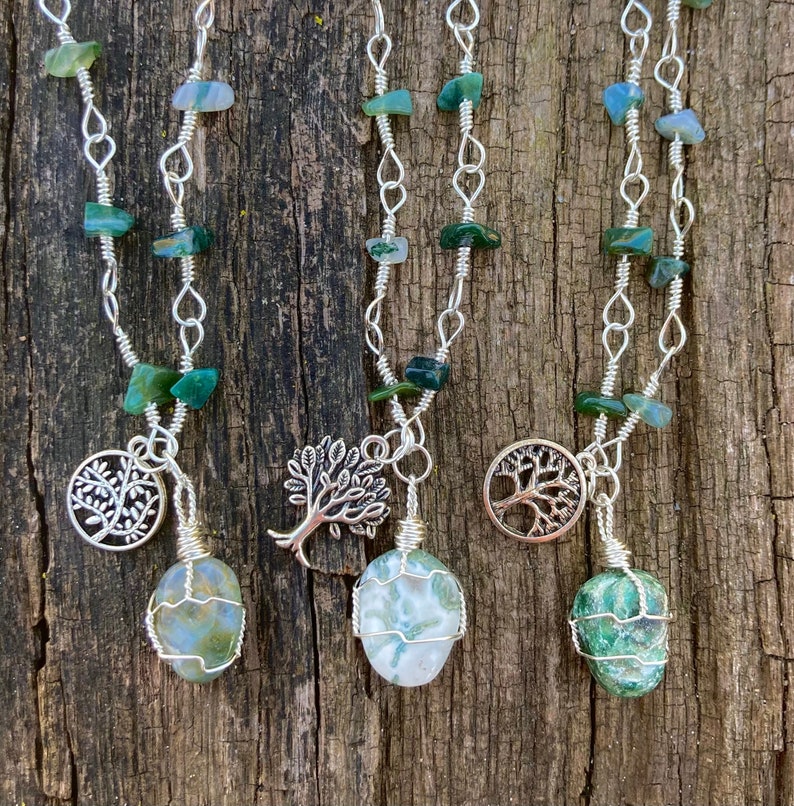 Tree  moss agate necklaceWild Growth crystal image 1