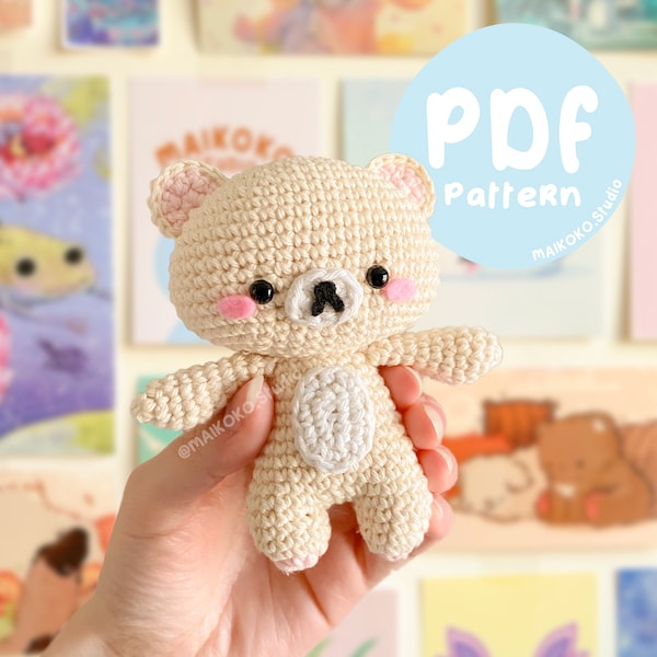 Smol Bear *Low Sew* Crochet PATTERN, An adorable little crochet amigurumi bear plushie pattern in US terminology