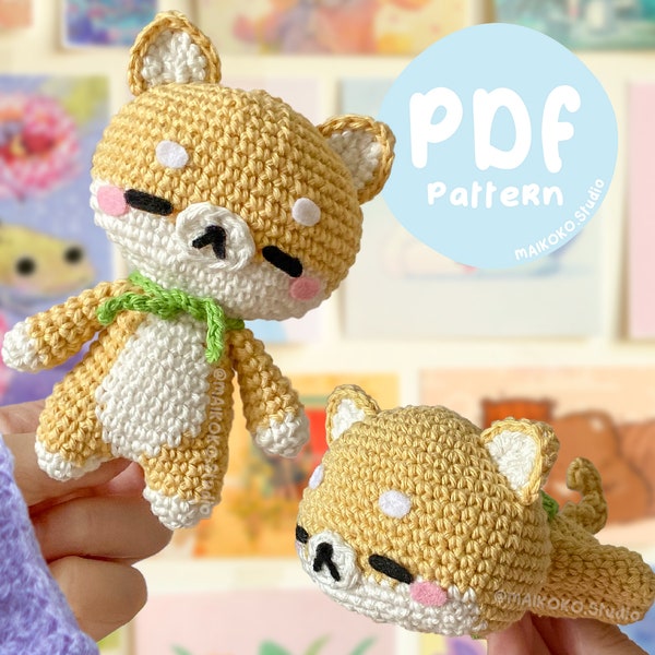 2 in 1 - Sleepy Shiba Crochet PATTERN - A pattern for an adorable little crochet amigurumi plushie standing and sleeping shiba dog