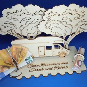 Geldscheinhalter Wohnmobil, Reise, Urlaub,  Geldgeschenk, Geburtstag, Geschenk, Wunschtext, Personalisierbar