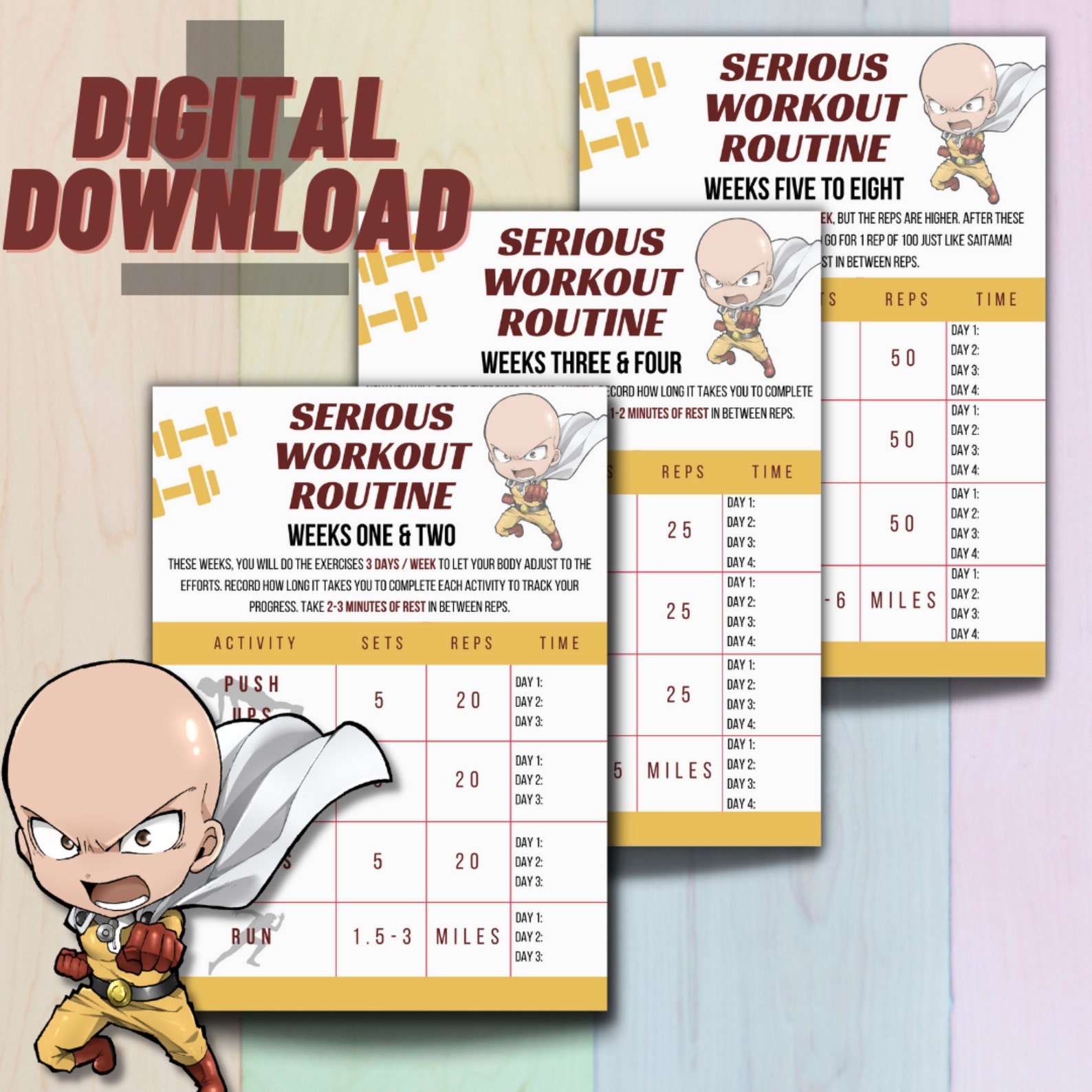 One Punch Man EightWeek Workout Plan Etsy