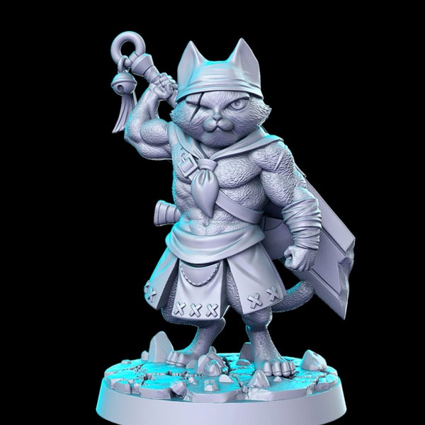 Morley, Cat Warrior- RN Estudio Printed Miniature | Dungeons & Dragons | Pathfinder | Tabletop