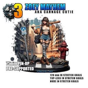 Zoey Mayhem, The Carnage Cutie, KS21 Wasteland - Cosmondo | 3d Printed Miniature | Dungeons & Dragons | Pathfinder | Tabletop