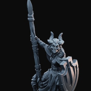 Female Tiefling Fighter Miniature for Tabletop RPGs | Heroes of the Realm Kickstarter | Dungeons and Dragons