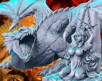 Dragon and Maiden Pin-Up Miniature for Tabletop RPGs | Dungeon Pin-Ups | Dungeons and Dragons