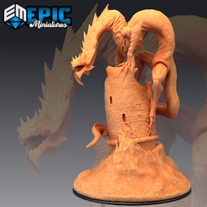Ancient Frost Wyrm on Tower (Gargantuan) - Epic Miniatures - Tabletop RPG Miniature - Dungeons and Dragons