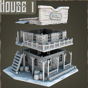 Wild West Saloon - Modular Frontier Building | 3D Printed Terrain | Summoner&#39;s Circle Minis