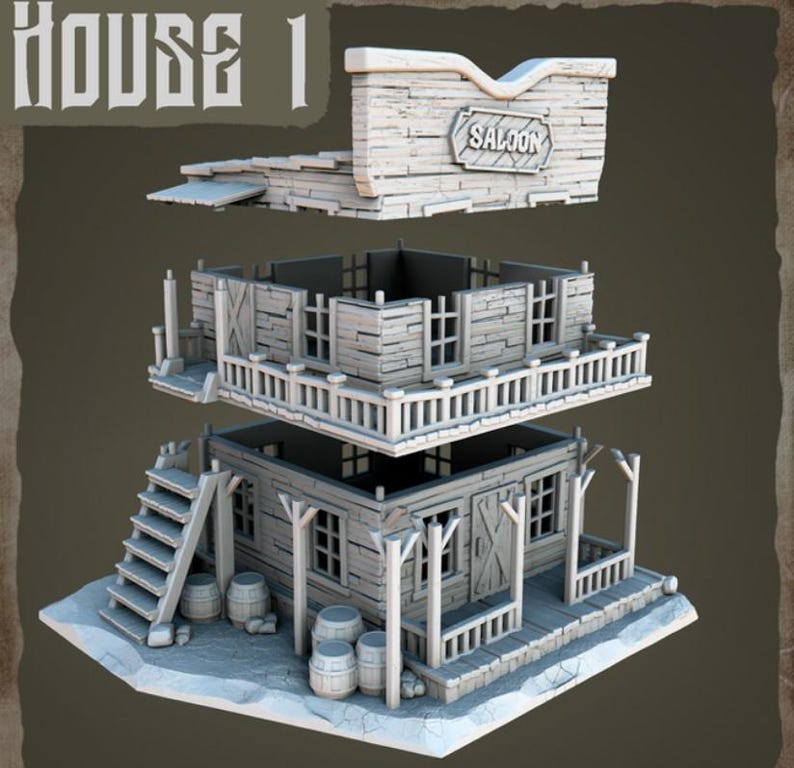 Saloon Modular Building Wild West Saloon - Modular Frontier Building | 3D Printed Terrain ...