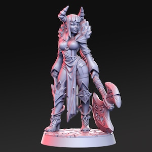 Soraya, Female Tiefling Barbarian - RN Estudio Printed Miniature | Dungeons & Dragons | Pathfinder | Tabletop