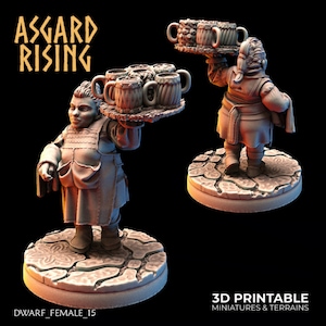 Dwarf Waitress Townfolk  Miniature for Tabletop RPGs | Asgard Rising | Dungeons and Dragons