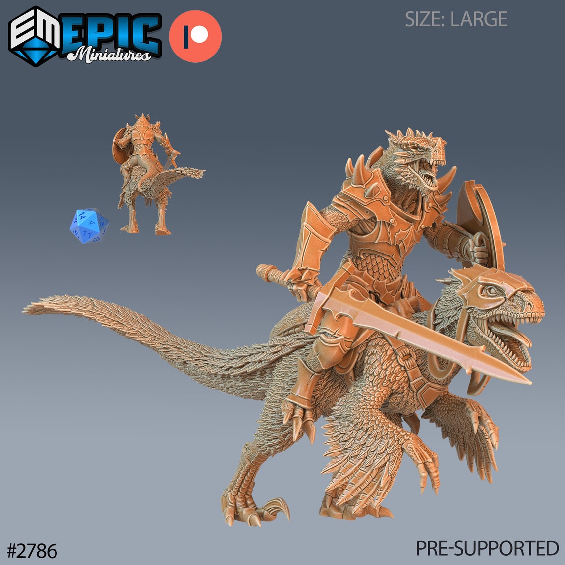 Giant Raptor And Rider Dragonborn Raptor Rider (large Creature) - Epic Miniatures | Dungeons ...