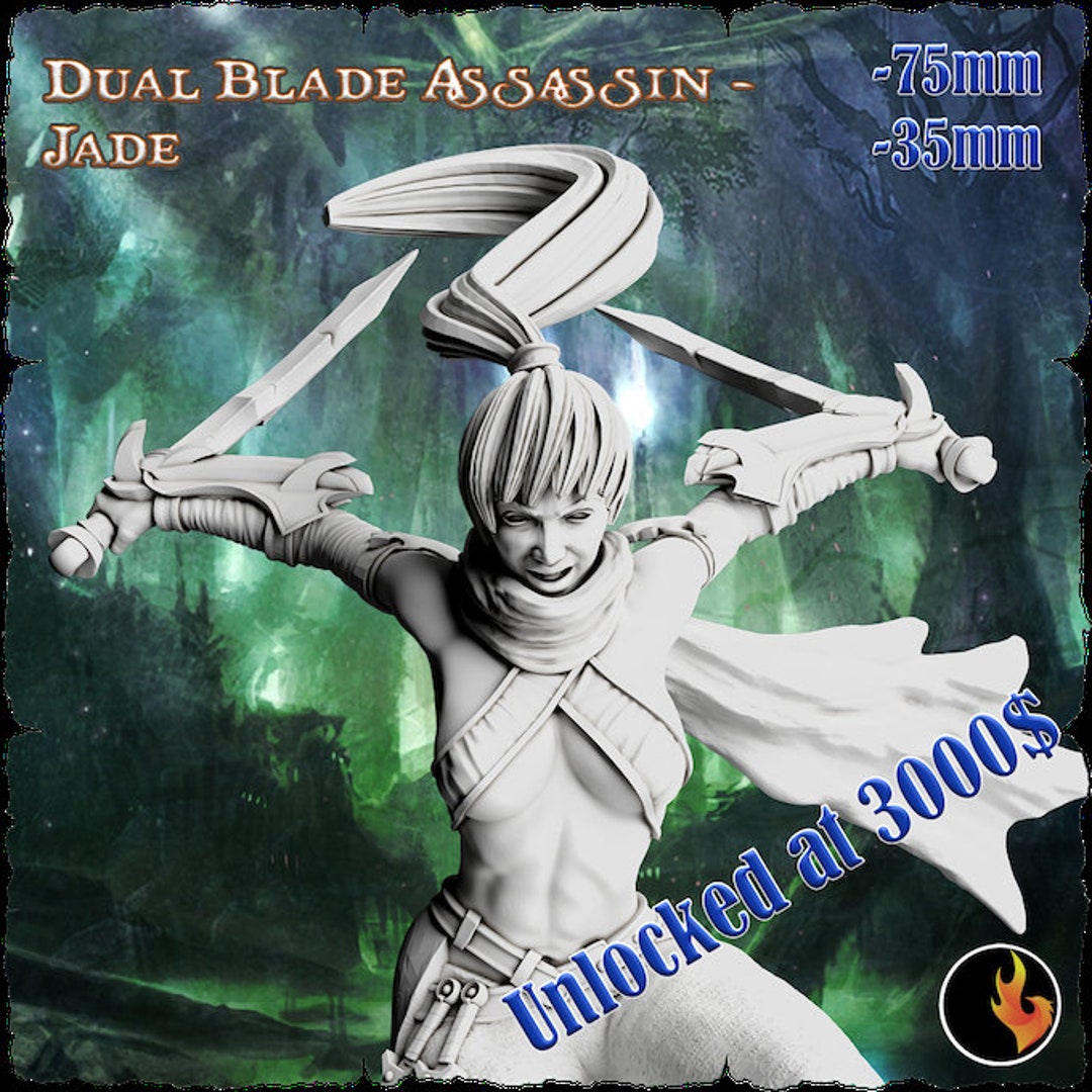 Jade, Assassin, Miniature for Tabletop Rpgs Fantasy Girls STL Vol 2