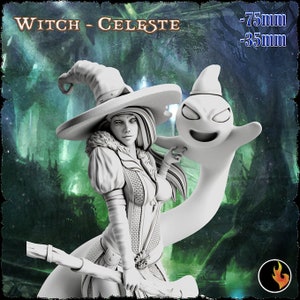 Celeste, Witch, Miniature for Tabletop RPGs | Fantasy Girls STL Vol 2. | Dungeons and Dragons