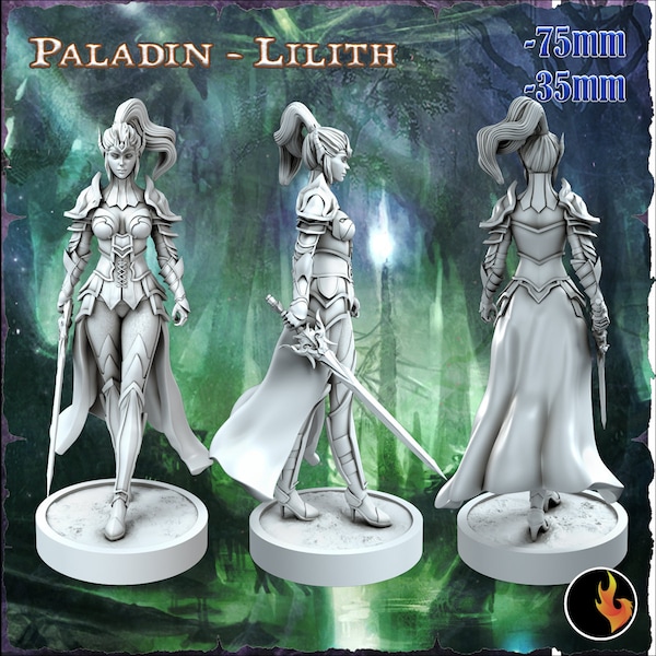 Lilith, Elf Paladin of Fighter, Miniature for Tabletop RPGs | Fantasy Elf Girls STL Vol 1. | Dungeons and Dragons