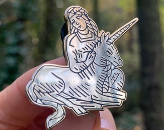 Gold Lady and Unicorn Hard Enamel Pin | Medieval Hard Enamel Pin | Mythical Bestiary