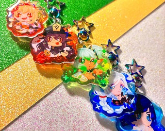 Genshin!Skill Yelan Shenhe Yoimiya Nahida Kusanali Hu Tao Vision Glitter Epoxy Acrylic Charms