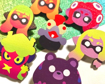 Splatoon Hotlantis AGT Agent 3 4 8 Octavio Mr Grizz Lil buddy Smallfry Wooden Pins